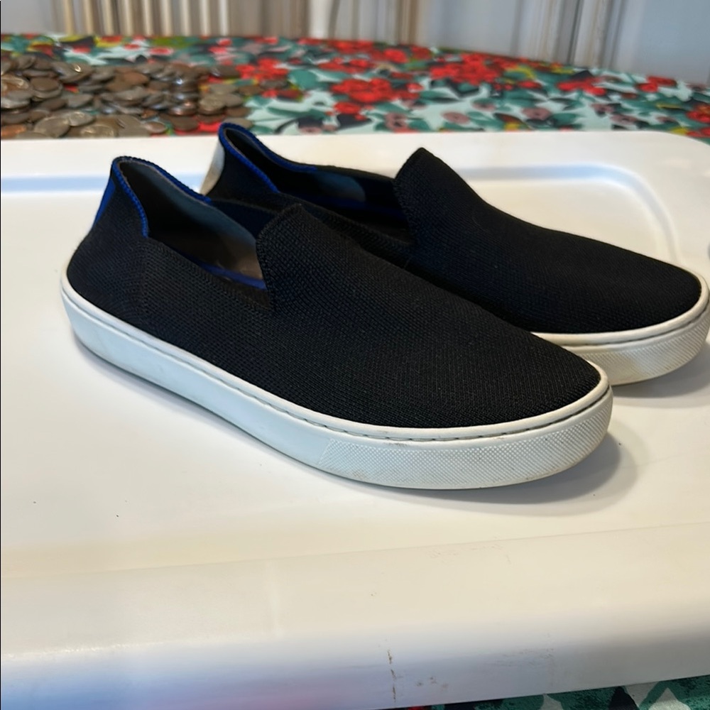 Rothy's Black and White Slip-On Sneakers Size 6 EUC